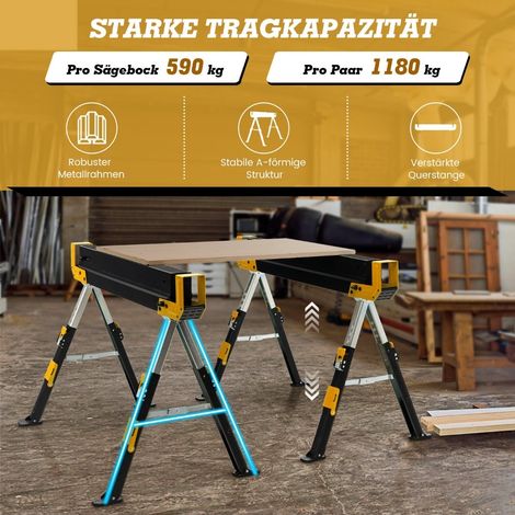 Adjustable Sawhorse Pair, 1180 kg Capacity, Foldable (1/5)
