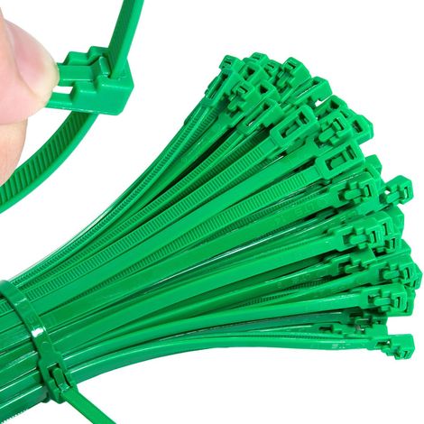 100 serre-câbles verts 300x4.8mm, UV, attache plantes/bricolage/jardinage. (1/4)