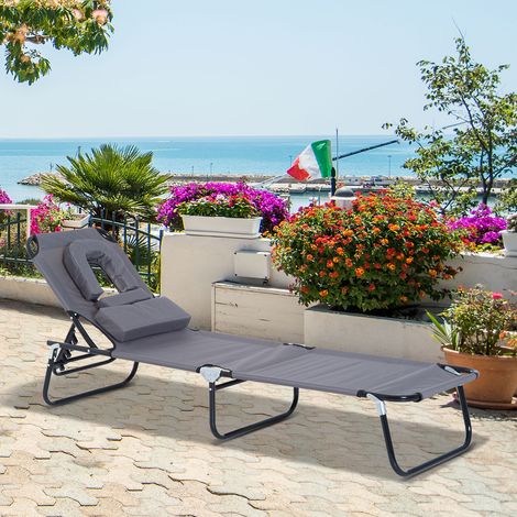 Transat jardin Chaise longue jardin Trépied chaise longue relaxation ouverture à l’avant - Couleur: Gris