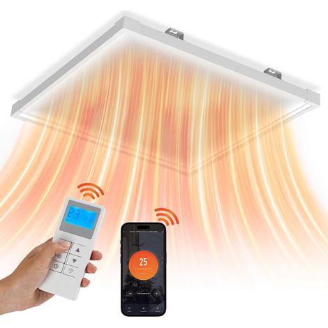 Randaco Radiatore a infrarossi connesso 60 x 60 cm - 360 W - Bianco - Riscaldamento a soffitto - Con angoli di protezione (1/2)