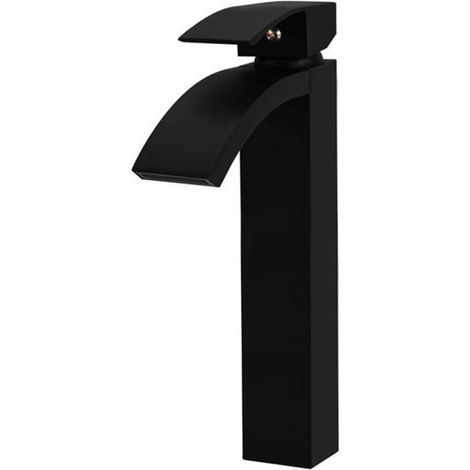 Mitigeur lavabo moderne Silla, robinet salle de bain en laiton, bec cascade, design élégant, Noir (1/5)