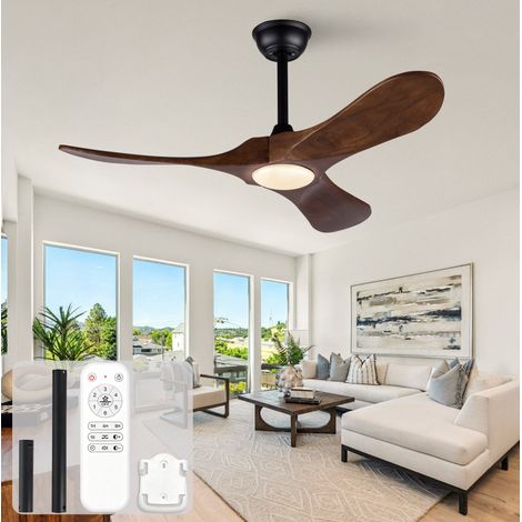 Ventilador de techo con luz de 42 pulgadas, mando a distancia, 6 velocidades, negro y nogal oscuro (1/5)