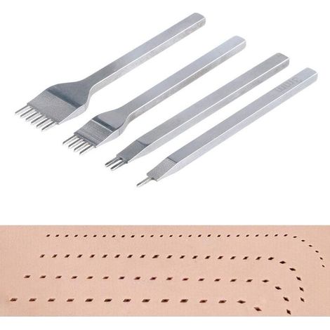 4Pcs 3mm Cuir Kit Outils, Perforatrice DIY Artisanat du Cuir Griffe Perforateur Trou Couture Diamant Laçage 1+2+4+6 Prong Lacing Perforate Sew Tools