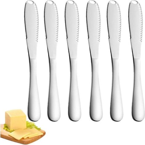 Buttermesser, 6-teiliges Butterstreicher-Set mit gezahnter Klinge, professionelles 3-in-1-Buttermesser zum Schneiden von Gemüse, Obst und Käse (Silber, 8,66 x 0,95 Zoll) (1/4)