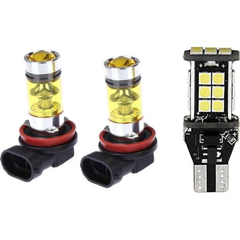 Lot de 3 ampoules LED : 2 feux antibrouillard LED 2828 (20 LED) et 1 feu de recul LED W16W (24 LED SMD 3030). (1/5)