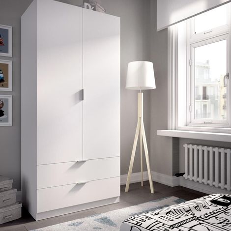 DEKIT - Armario para dormitorio de 2 puertas y 2 cajones ESSEN color Blanco 184x81x52 cm (1/5)