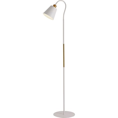 Lampadaire sur pied Shineslay KL-T19126 design moderne abat-jour en fer doré et blanc interrupteur au pied idéal salon (1/5)