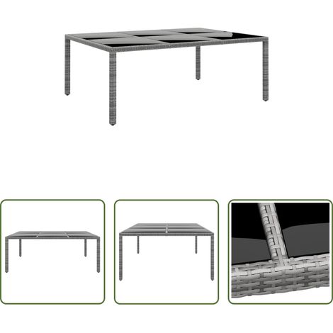 vidaXL Table de jardin en acier - Table de jardin 200x150x75 cm Verre trempé/résine tressée Gris (1/5)