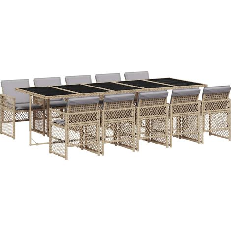Garden Dining Set Beige PE Rattan 11 Piece Set Foldable vidaXL (1/5)