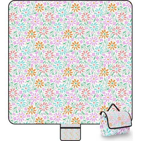 Picknickdecke 200x200 cm wasserdicht sandfrei faltbar mit Blumenmuster (1/5)