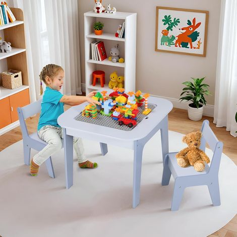 Table pour Enfant avec 2 Chaises, Ensemble deTable et Chaises,Tableau des Blocs de Construction,Bureau Enfant,Tableau Double Face, bleu (1/5)