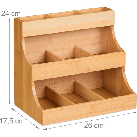 Organizador de té práctico para cocina 9 compartimentos 30 x 20 x 15 cm de bambú natural 130015989 (1/2)