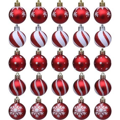 Boule De Décoration De Noël - En Plastique Incassable - Rouge Et Blanc - Pour Arbre De Noël Intérieur Extérieur - Lot De 25 (1/5)