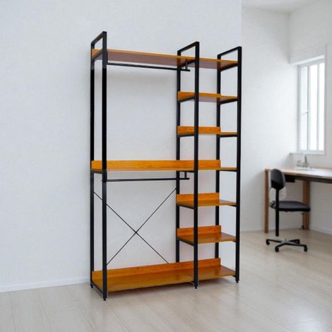 Armadio in metallo nero 120x37 cm ripiani in legno e doppio appendiabiti (1/3)