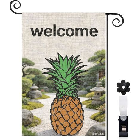 Drapeau vertical ananas et néon Welcome 30 x 45 cm décoration saisonnière cour (1/4)