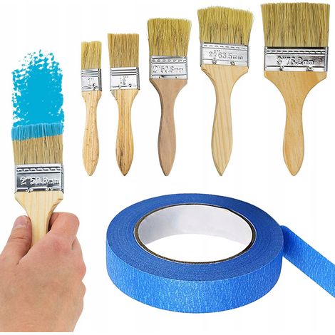 Set di Pennelli Sintetici + Nastro Adesivo Blu 40 mm x 50 m – Finitura Senza Striature Per Pareti e Mobili Alta Qualità e Precisione (1/5)