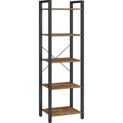 Étagère de Rangement 5 Niveaux, Bibliothèque, Cadre en Acier, Étagère sur Pieds pour Salon, Chambre, Bureau, 30 x 39,6 x 154 cm, Style Industriel, Marron Rustique et Noir d'encre (1/5)
