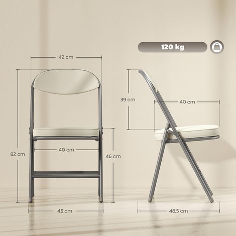 4er-Set gepolsterte Klappstühle, Faltbare Stühle mit Cordbezug, Rückenlehne, Metallrahmen, Cremeweiß (1/5)