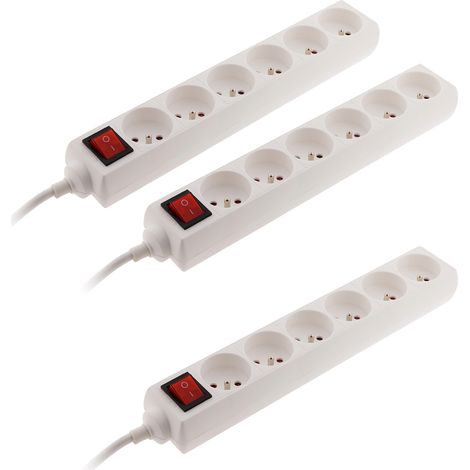 Lot de 3 blocs multiprise 6 prises 16A 2P+T interrupteur - blanc - Zenitech
