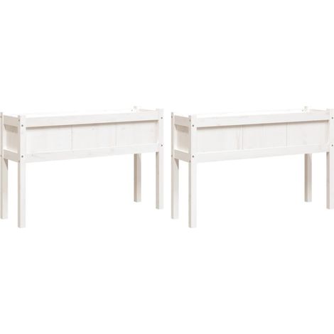 Macetero para bancales elevados, plantas, flores, terrazas de jardín, juego de 2 con patas de madera maciza de pino blanco 020039018
