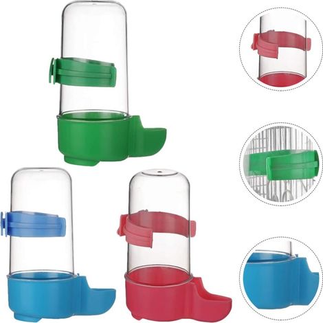 Lot de 3 abreuvoirs automatiques pour oiseaux, perroquets, perruches ondulées et autres oiseaux de volière : rouge, bleu et vert. (1/5)