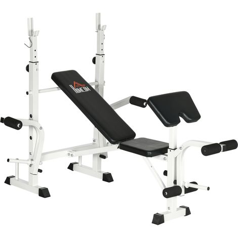 Multifunktions-Trainingsbank mit Beinpresse, Langhantelablage und Curlpult (1/5)