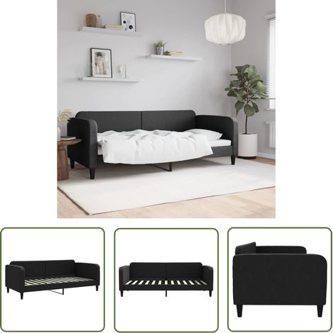 The Living Store Tagesbett Schwarz 90x200 cm Stoff - Schlafsofa - Bett - Gästebett - Wohnzimmermöbel - Schlafzimmermöbel (1/5)