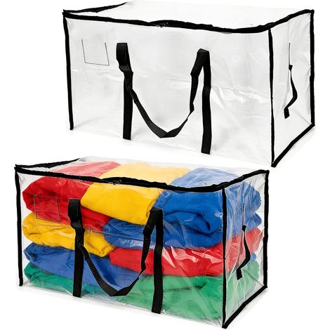Set of 2 large clear plastic clothing storage bags with zippers and handles, waterproof and sturdy for clothes, bedding, duvets, Christmas storage containers (1/5)