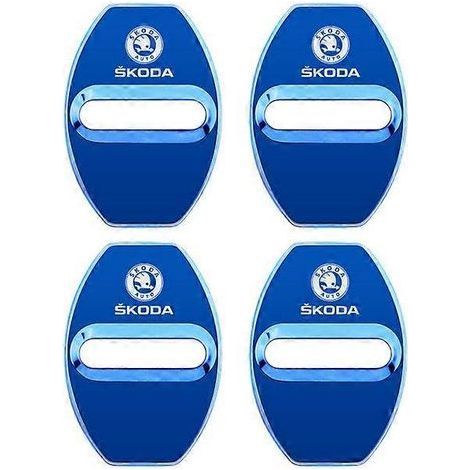 Lot de 4 coques de protection antirouille en acier inoxydable pour serrures de portières de voiture Skoda Octavia, Fabia, Rapid, Yeti, Kodiaq et Superb.