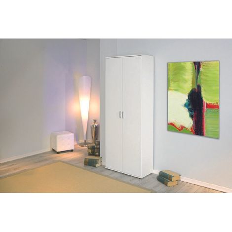 Dmora – Armoire 2 portes avec 5 étagères – Dimensions 70x34x189 cm – Stratifié blanc – Rangement optimisé pour maison et bureau - 70x34x189h (1/5)