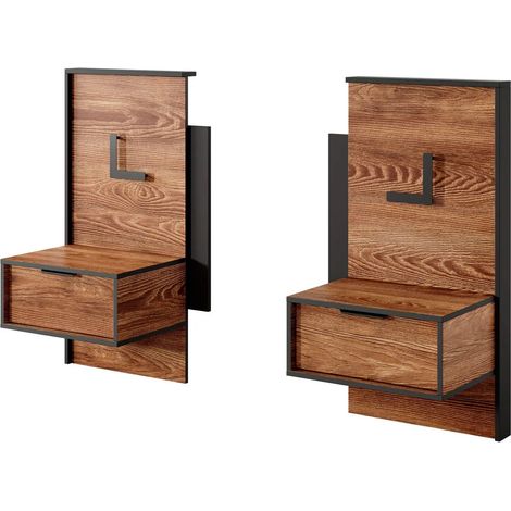 Set 2 Comodini Moderni Con LED E Cassetto Design Salvaspazio Per Camera Da Letto Illuminazione Integrata Stile Contemporaneo 102 x 58 x 39.6 Cm Castagno E Antracite (1/5)