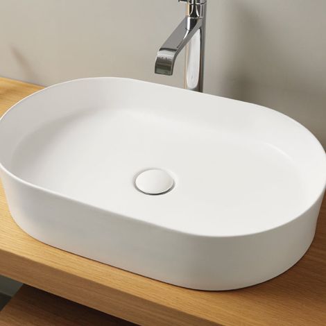 Lavabo sobre encimera cerámico TRAPANI 60x38 cm Blanco mate
