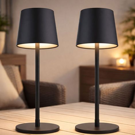 Lampada da tavolo LED ricaricabile CCT touch outdoor indoor nero opale lampada da giardino touch dimmer USB, metallo, 2W 50lm bianco caldo-freddo, DxH 8,5x28 cm, set di 2