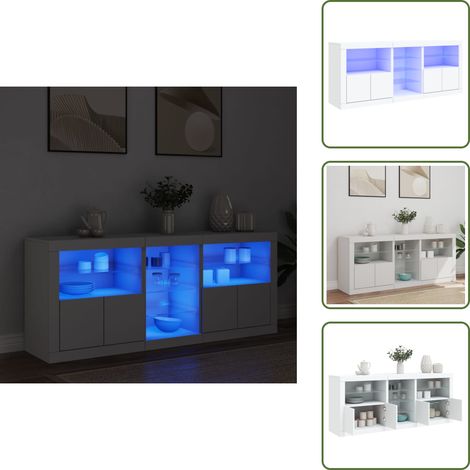 The Living Store Buffet avec lumières LED blanc 162x37x67 cm - Meuble De Rangement - Buffet - Meuble Tv - Luminaire Led - Décoration Intérieure (1/5)