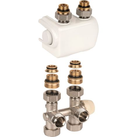 Resideo H-Block mit Heizkörperventil Therafix Universal, 2-Rohr, 3/4", Weiß (1/2)