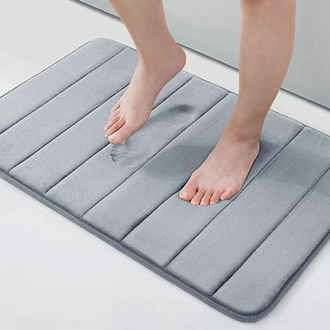 Gris clair - matelassé 4060cm (polaire corail à base PVC de 1,0 cm) Tapis de sol matelassé en polaire corail unie, facile à nettoyer, tapis de salle de bain, absorbant et antidérapant. (1/5)