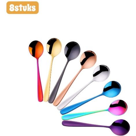 Cuillères de 8 cuillères à soupe en acier inoxydable 304 - Couleurs Diverse - Idéales pour les céréales du petit-déjeuner, les desserts, les soupes, le café et le thé (1/5)