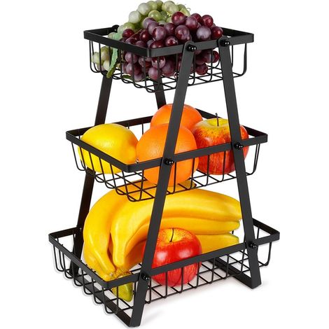 Cesta de frutas estilo loft de tres niveles, perfecta para cocinas (1/5)