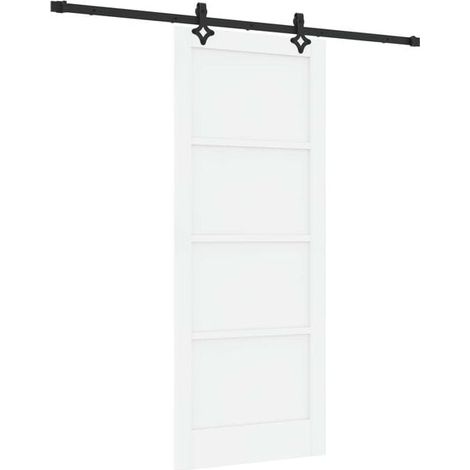 Porte coulissante, noir et blanc, 83 x 202 cm, bois de pin massif.