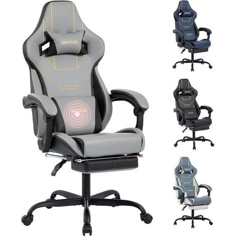Gaming Stuhl Ergonomisch Racing Bürostuhl mit Fußstütze höhenverstellbar Gray (1/5)