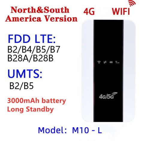 4G Portable WiFi (South America & North America) 5G Pocket WiFi Router LTE MiFi SIM -- White (1/3)