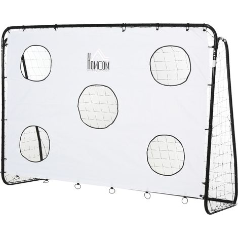 But de football 2-en-1 avec cible de tir, cage extérieure d'entraînement à 5 cibles, 240 x 88 x 174 cm, blanc (1/5)