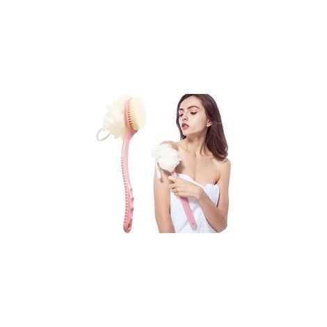 Brosse de douche dos avec applicateur de crème et éponge 2 en 1, rose –