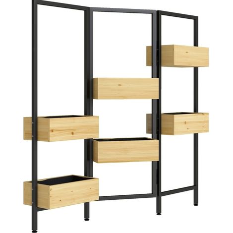 Jardinera separadora con 6 maceteros de madera y estructura de acero, plegable (1/3)