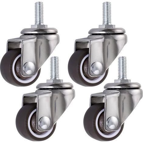 SABIR Pcs Roue pivotante, roulettes pour meubles à tige 25mm en M6 × 15, roulettes pivotantes en caoutchouc, pourchariots, chariot, lit bébé, meuble, table, capacité de chargement 15kg par roue (1/5)