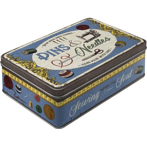 Nostalgic-Art Contenitori di Latta retrò Piatti Pins & Needles Box  Idea Regalo per Amanti della Nostalgia, con Coperchio, Design Vintage, 2,5 l (1/4)