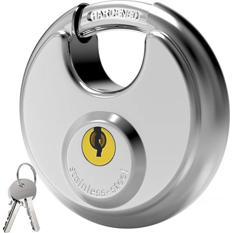 Cadenas à anse ronde 70mm, résistant aux intempéries, anse de 9.5mm, acier inoxydable, avec 2 clés