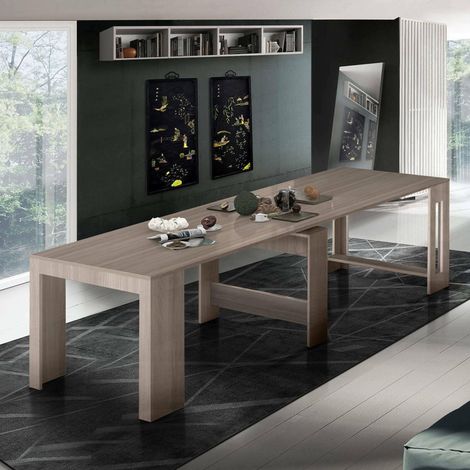 Console Extensible jusqu'à 12 Places, Table avec Supports d'extension, 51/300x90h77 cm, Orme nacré (1/5)