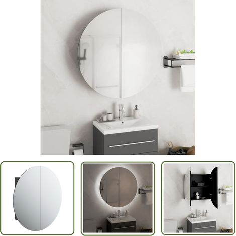 The Living Store Armoire de salle de bain miroir rond et LED Noir 54x54x17,5 cm - Meuble De Salle De Bain - Armoire De Salle De Bain - Miroir Lumineux - Éclairage Led - Rangement Cosmétiques (1/5)