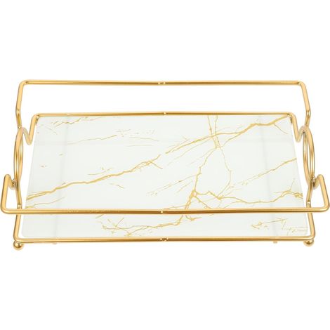 Plateau De Salle De Bain Doré Et Blanc en Métal Support Robuste Organisateur De Vanité pour Cosmétiques Et Parfums Rangement Élégant pour Comptoirs Et Zones De Toilette'-'- (1/5)